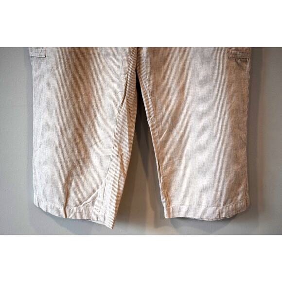 Talbots Linen Crop Pants Sz 14 Women's Tan Cream Stripes Pockets Cargo Capri - Picture 6 of 7